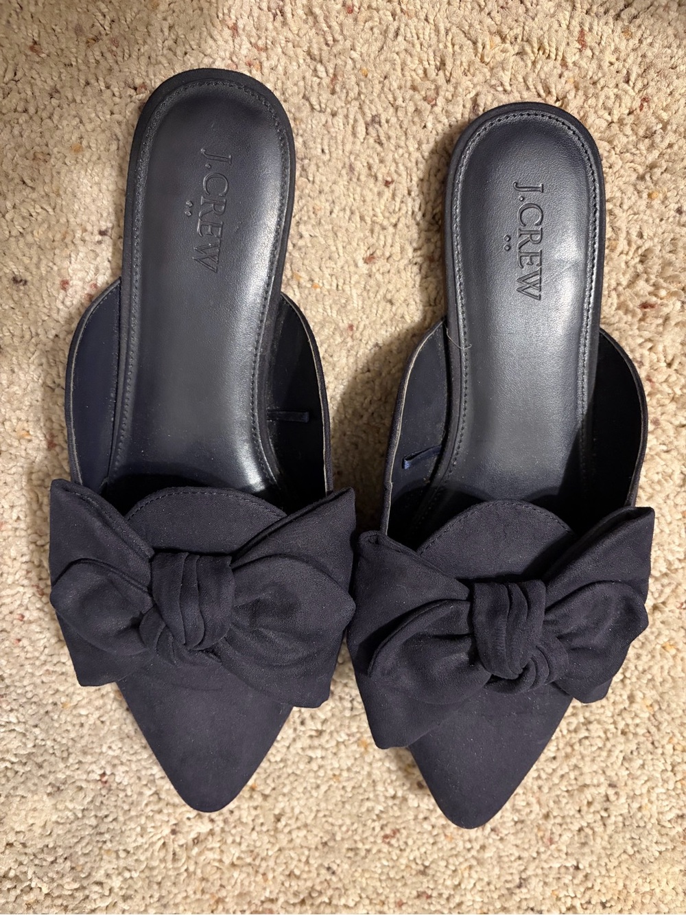 J. Crew Navy Pointed-Toe Bow Slip-On Mules